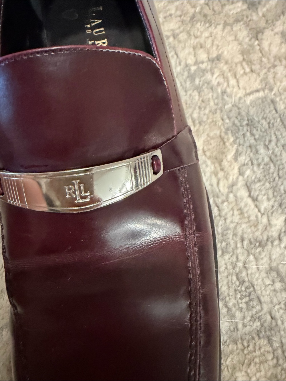 Ralph Lauren Burgundy Leather Bit Loafers with Silver Hardware - Picture 4 of 6